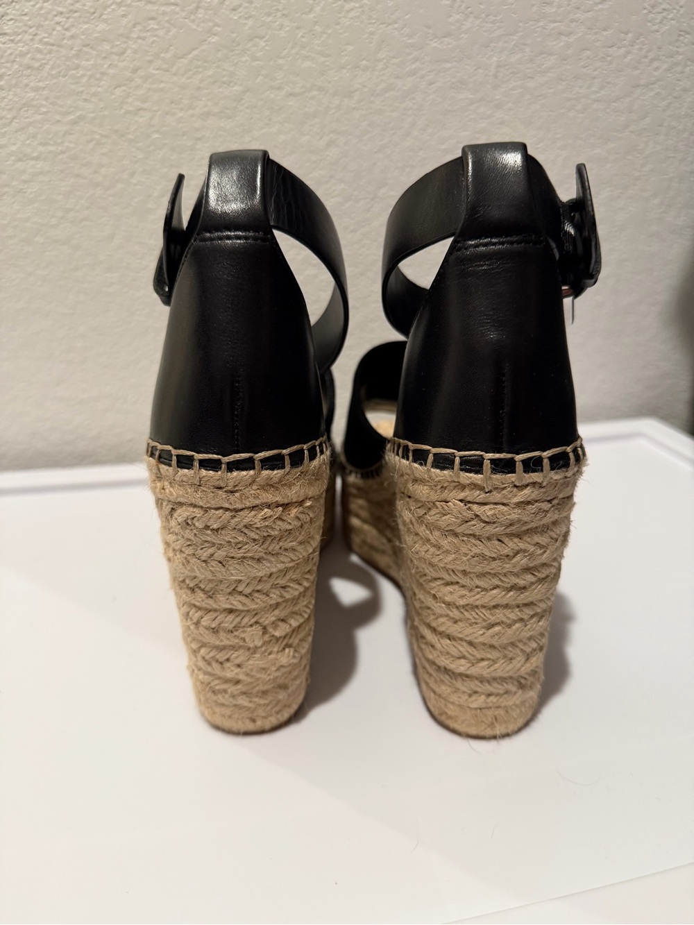 NWOT Marc Fisher Black Suede Espadrille Wedge Adalyn Sandals with Ankle Strap - Picture 4 of 6